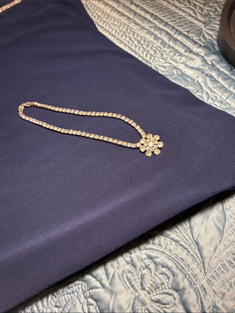 Source Unknown Silver Crystal Tennis Necklace with Floral Cluster